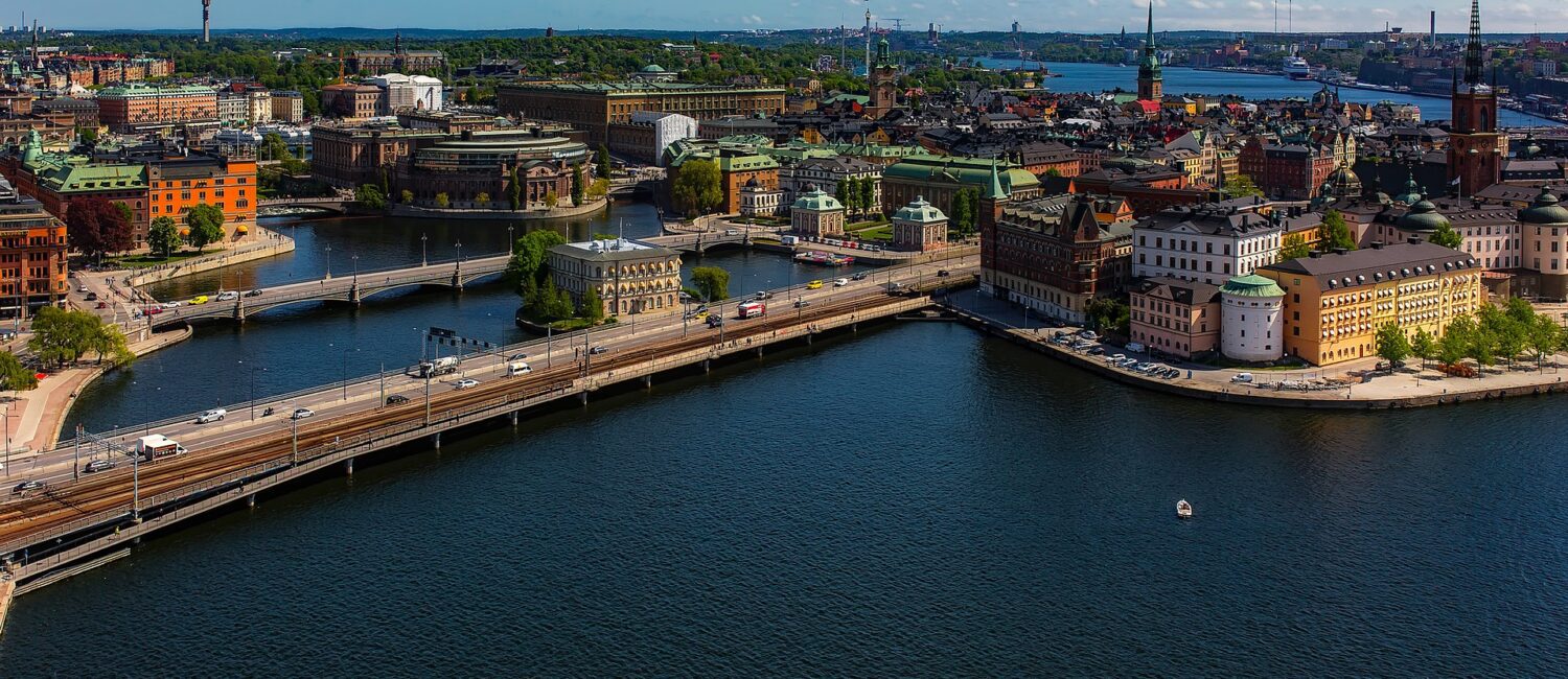 A view of the water and the city from above.